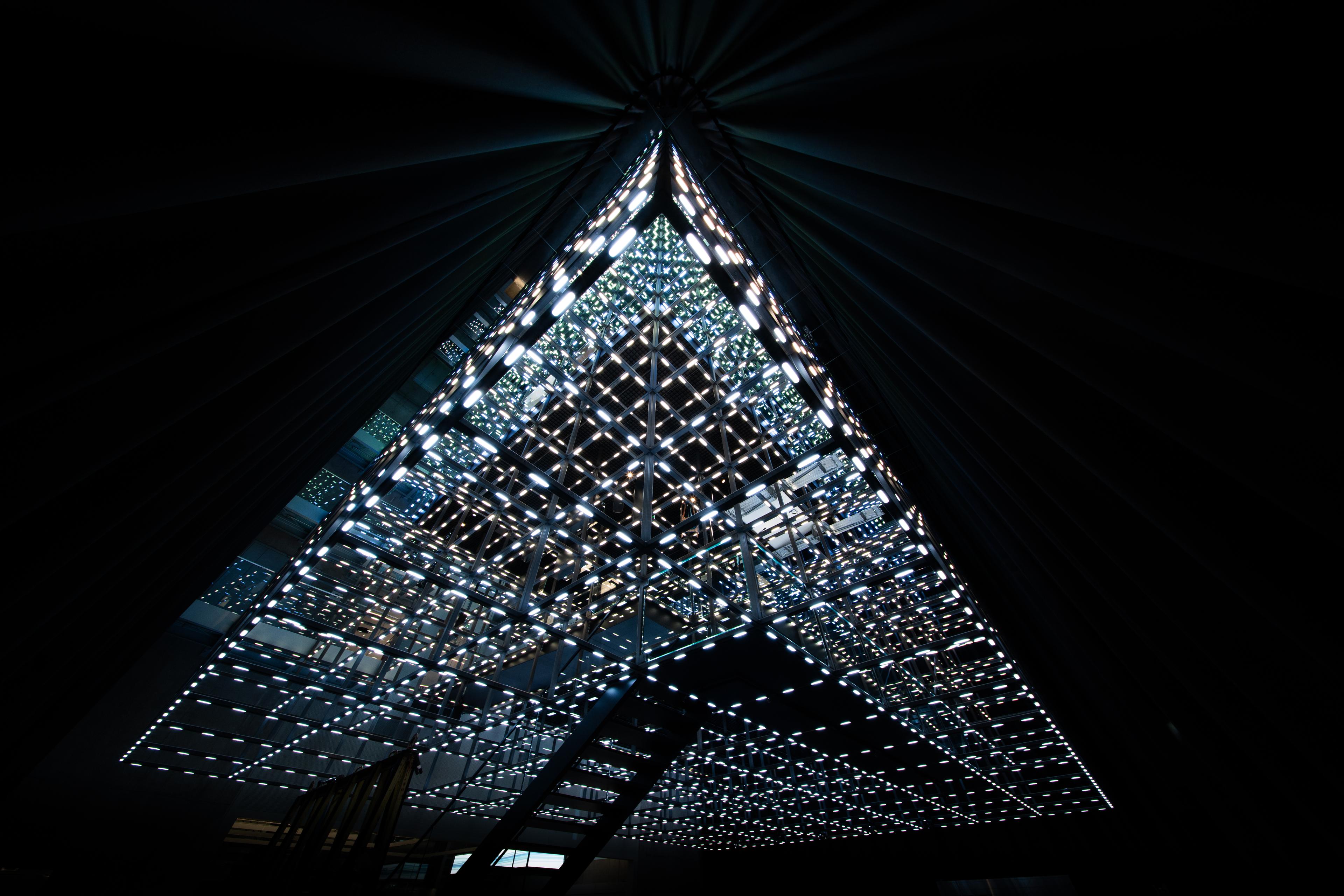 View into the “Grid” – the iconic steel structure at the heart of the new voestalpine Stahlwelt